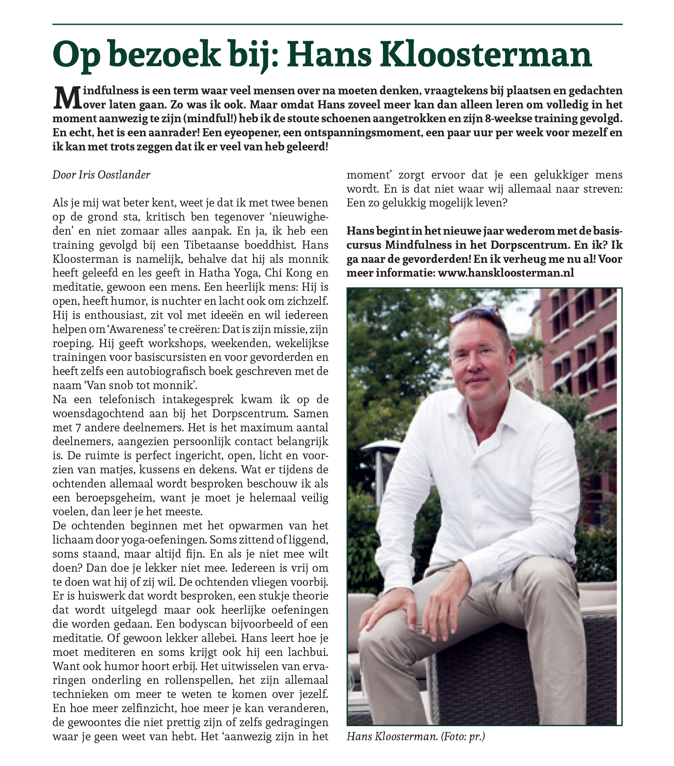Interview van Snob Tot Monnik in de Wassenaarse Krant